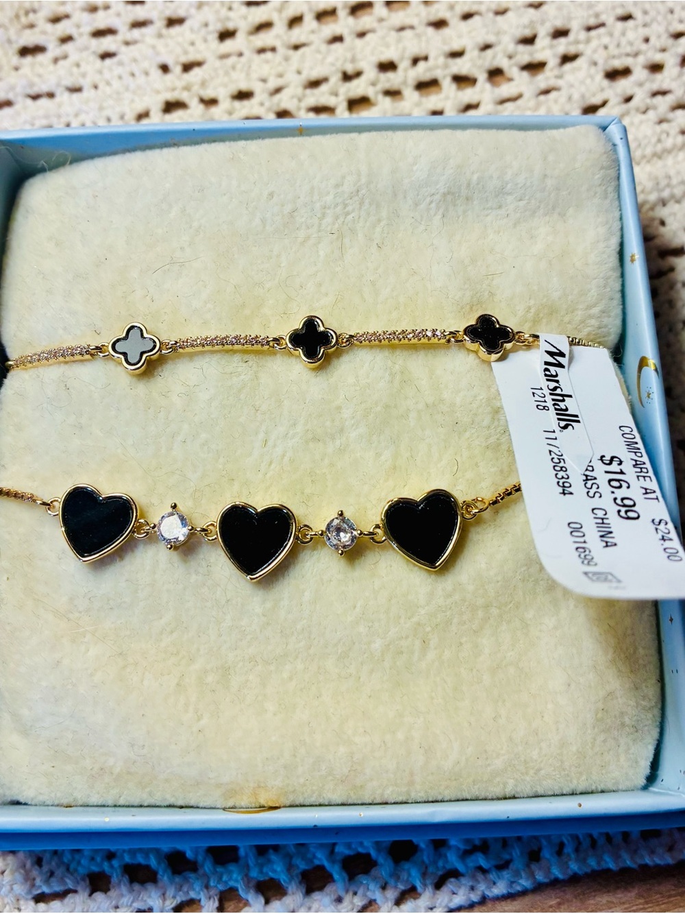 Marshalls Black and Gold Heart & Clover Bracelet Duo